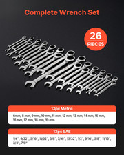 VEVOR 26-Piece SAE/Metric Ratcheting Wrench Set, 72-Tooth, Cr-V Steel w/ Rack