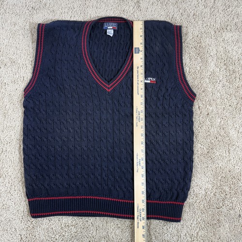 Vintage US Open Golf Collection Sweater Vest Men’s Large Cable Knit Cotton Blue - Picture 4 of 8