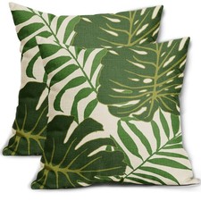 Tropical Green Leaves Pillow Covers 18x18 Inch Set of 2 Modern Botanical Palm...