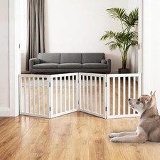 Freestanding Indoor Dog Gate for House Foldable Wood White Puppy Gate for Doorwa