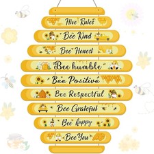 Bee Decor Plaque Gift Sign Hive Rules Wall Christmas Yellow