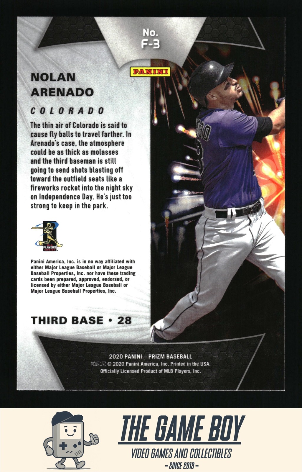2020 Panini Prizm Fireworks #F-3 Nolan Arenado Colorado Rockies