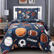 Boys Twin Comforter Set 5-Piece Sports Ball Games Glow in the Dark Ultra Soft