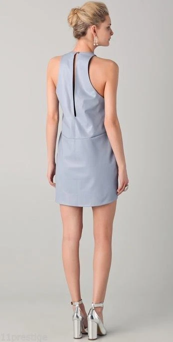 $995 Nuevo Con Etiquetas Vestido Porter Gris Perforado Cocoon Hortensia Mini Cuero Azul Talla 0 Foto 2 de 4