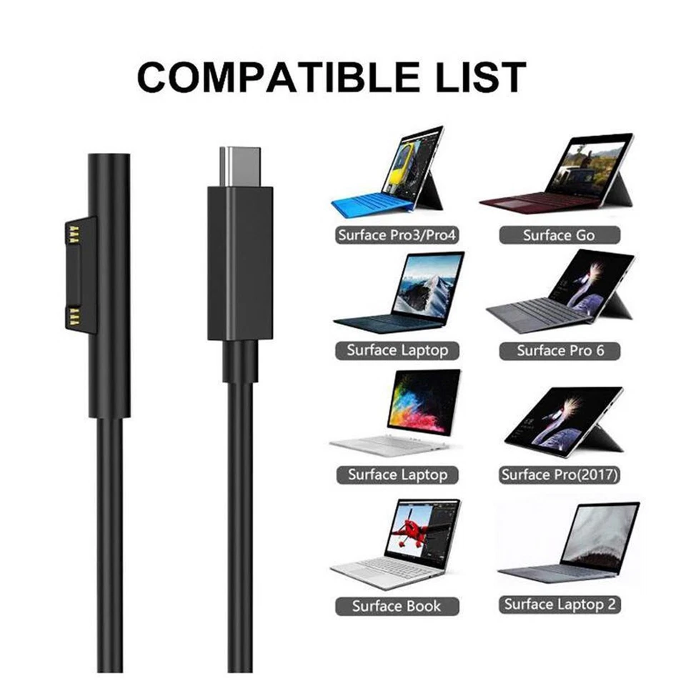 USB-C Type-C Charger Cable for Surface Pro GO Book Laptop 15V 3A 45W PD Charger - Image 3 of 4