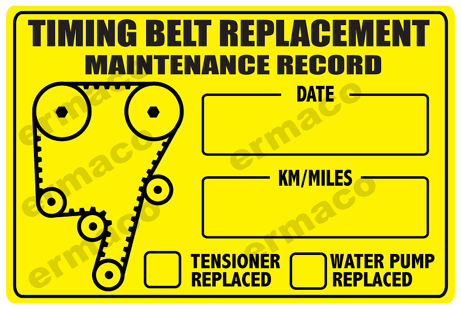 Qty 4) TIMING BELT REPLACEMENT STICKERS POLYESTER LABELS 3&quot; X 2 