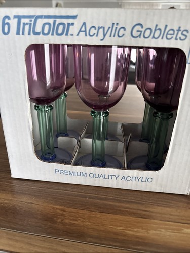 Vintage Acrylic PrecisionCraft Tri-Color Goblet Stemmed Glasses Rare NOS - Picture 9 of 11