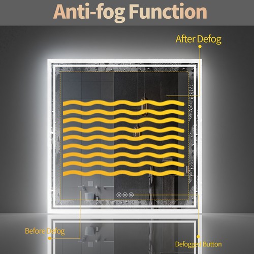 Smart High Luminance LED Bathroom Mirror Anti-fog Makeup Adjustable 3Color Light - Picture 14 of 18
