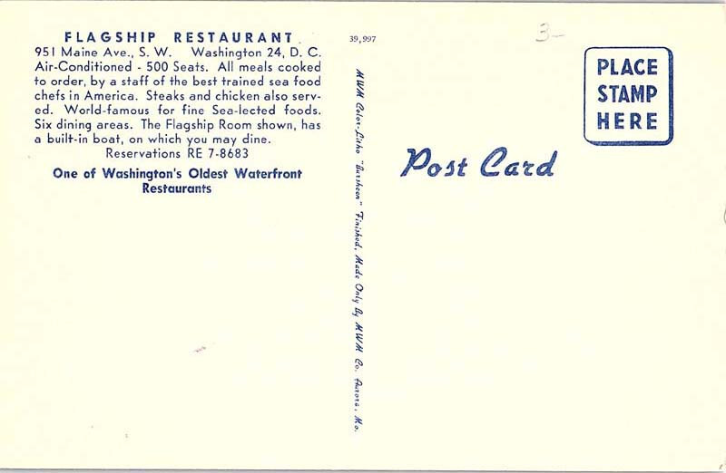 Postcard RESTAURANT SCENE Washington DC 9/27 AJ2889 eBay