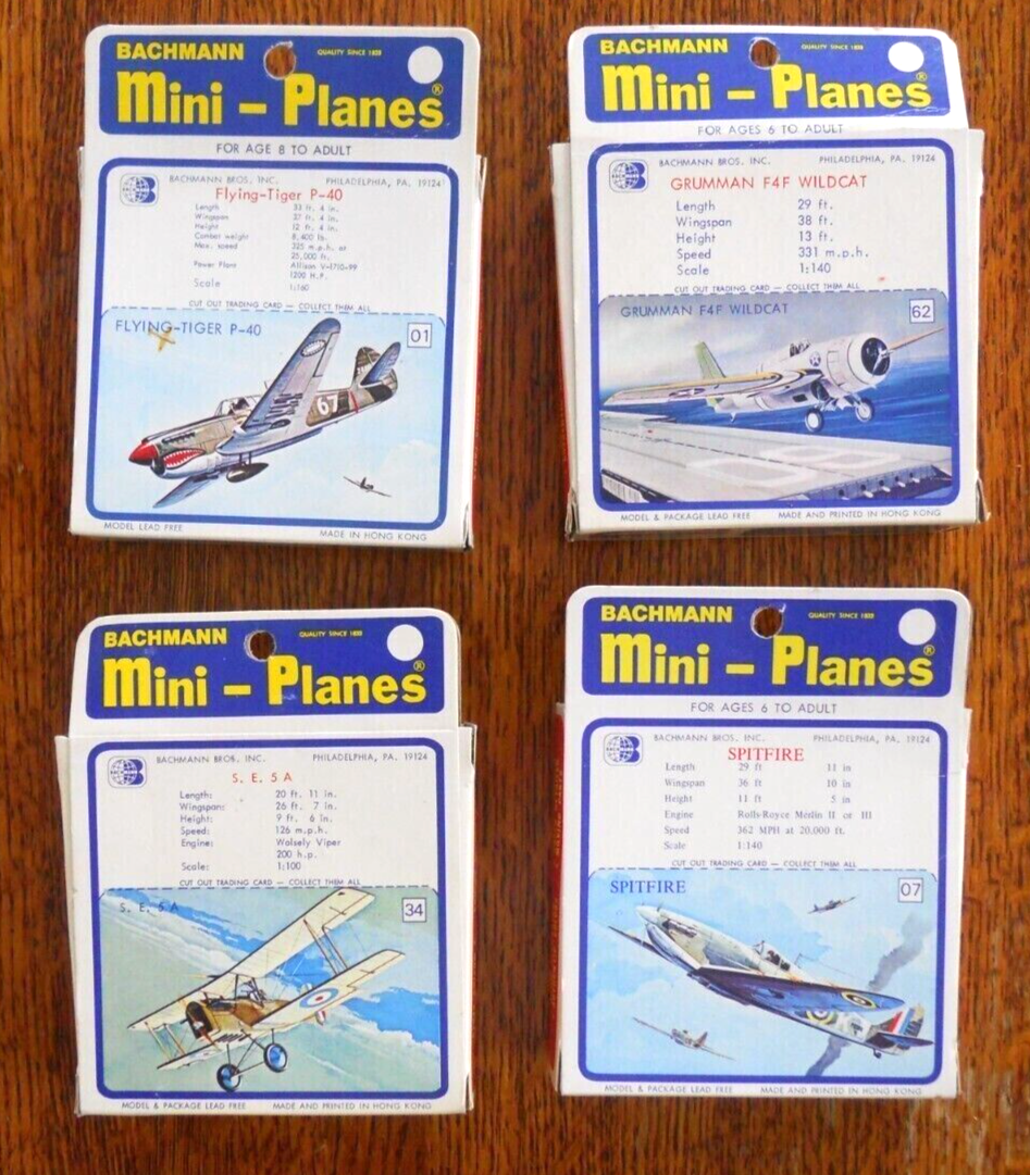 4 Bachmann Mini-Planes in Original Boxes: Spitfire, Flying Tiger