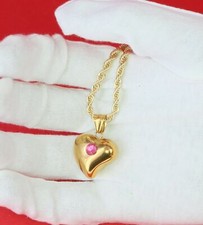 Stainless Steel 14K Gold Plated 3D Heart Pendant with Free Rope Chain