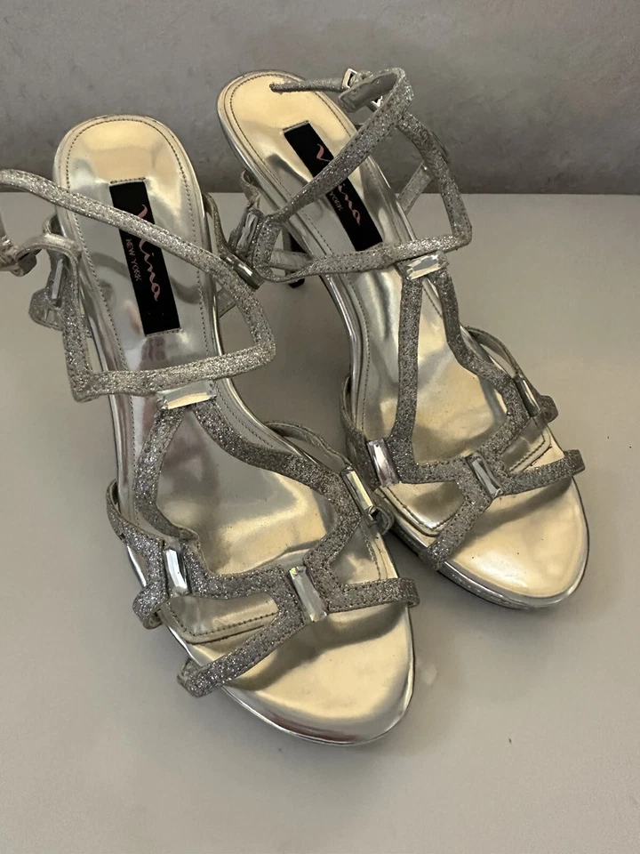 Mia Sling Back Plateado y Brillo Mujer’s Tacones Altos 8 Baile Formal Regreso a Casa Foto 2 de 4