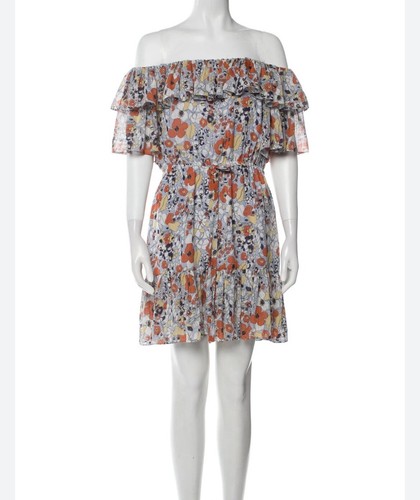$395 Romantic Chiffon ALEXIS Dress Floral Off Shoulder Boho Tier Ruffle Small S - Picture 6 of 9