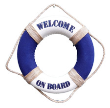 Deko Rettungsring 35cm Blau/Wei&szlig; Welcome on Board maritime Dekoration