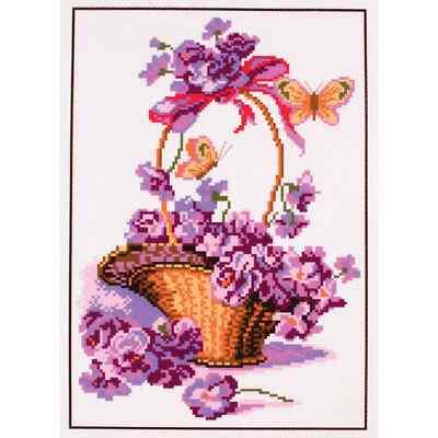 CdA Bedrucktes Aida für Kreuzstickerei ''Korb mit Blumen'' PA0399, 20 x 28 cm
