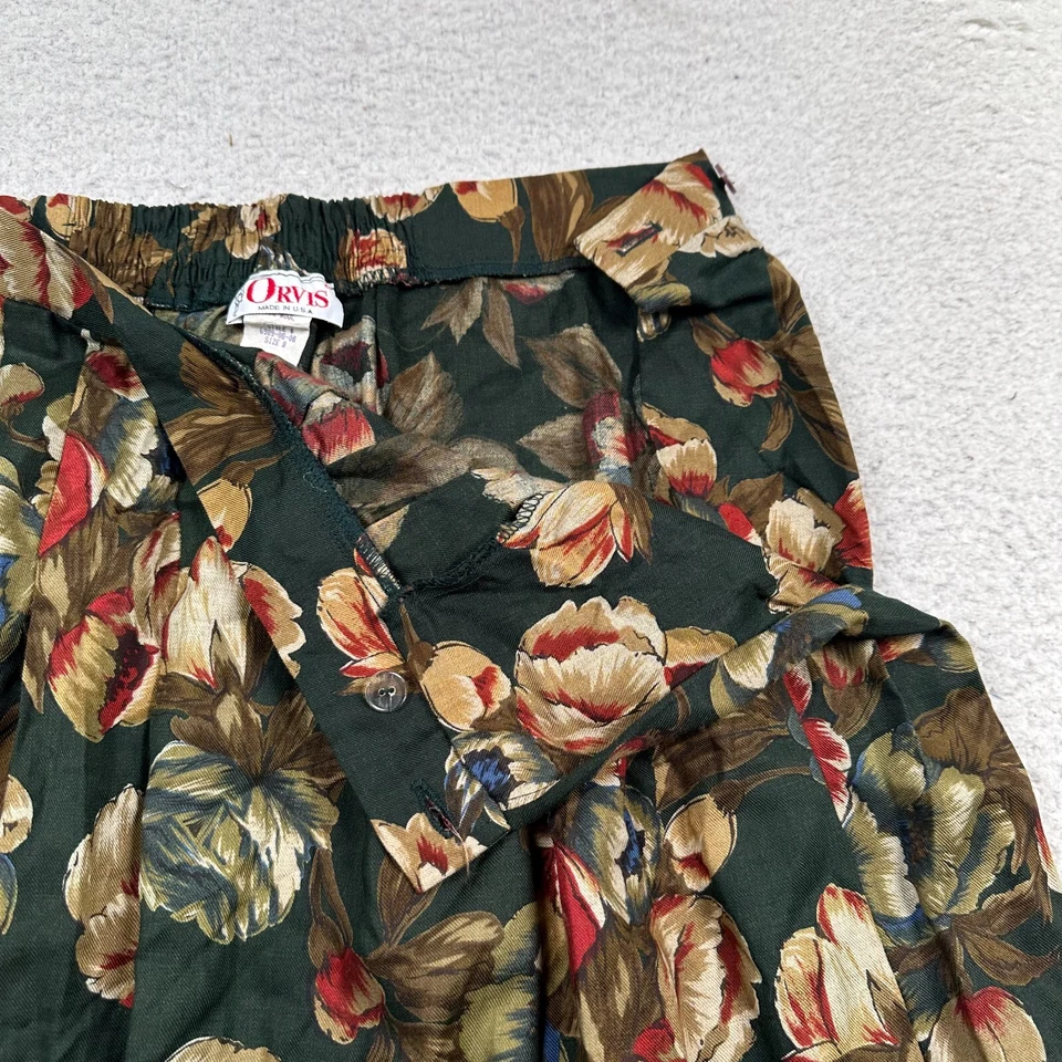 Falda Orvis Para Mujer 8 Floral Plisada Midi Lana Rayón Cottagecore De Colección EE. UU. Foto 4 de 4