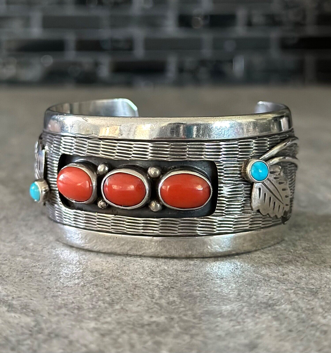 Important Running Water Vintage Native American Navajo Turquoise Sterling Silver Bracelet Important Running Water Vintage Native American Navajo Turquoise Sterling Silver Bracelet