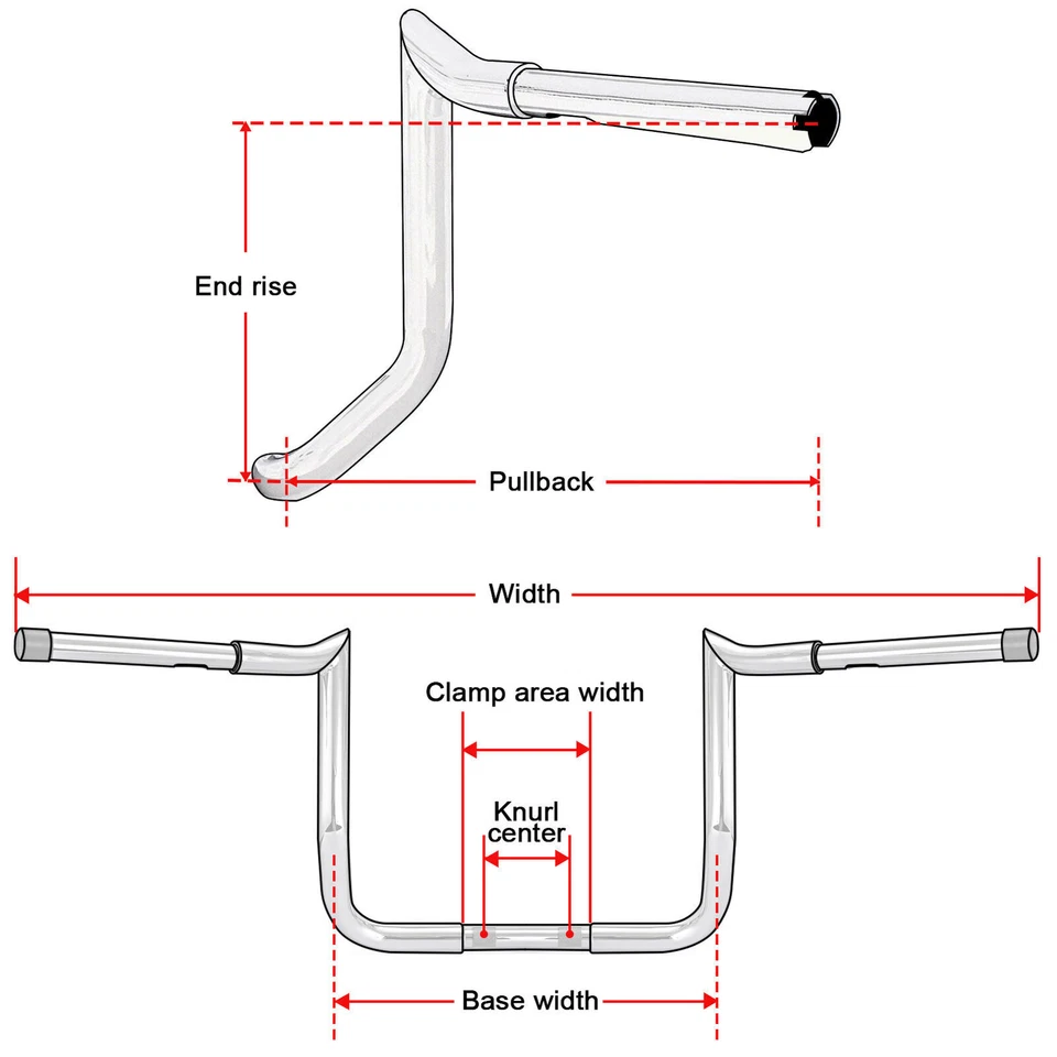 Black Chrome 10" 12" 14" For Harley Street Electra Glide Meathook Bars Handlebar - Image 4 of 4