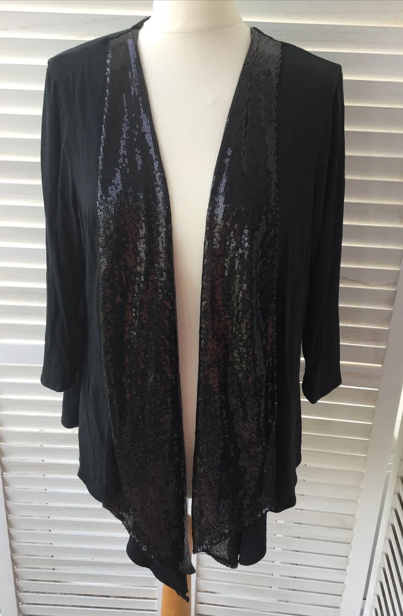 Bonmarche 18 Black Drape front Sequin Cardigan Sequin Lapel Front