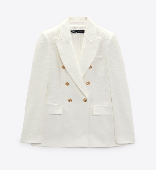 NEW ZARA WOMAN DOUBLE BREASTED TEXTURED WEAVE JACKET OYSTER WHITE