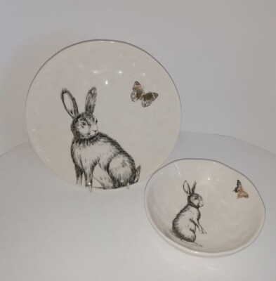 German Rabbit Bunny  Bowl and Plate HTF Easter Spring   READ DESCRIPTION
