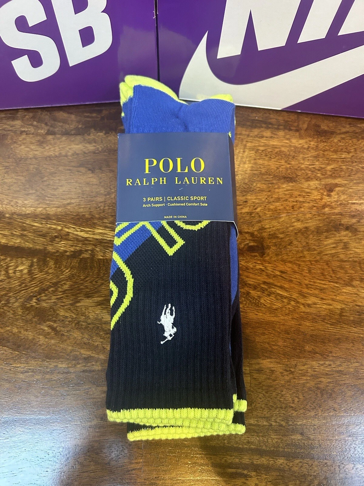 POLO RALPH LAUREN Lot de 3 chaussettes de tennis néon ? homme 6 12 bleu jaune US Open