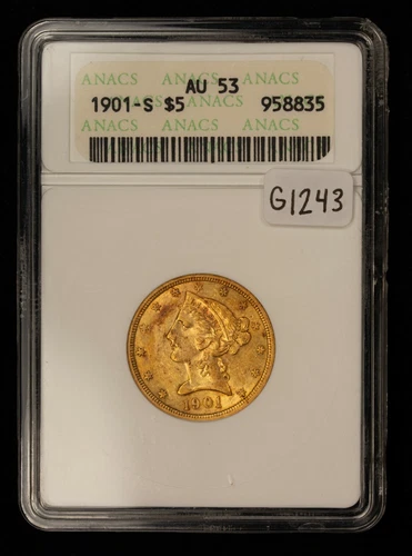 1901-S G$5 Liberty Head Gold Half Eagle - Soapbox ANACS AU 53 - SKU-G1243