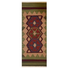 Hand Woven Flat Weave Kilim Wool Area Rug Contemporary Burgundy Olive BBHD00121
