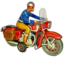 Large TIPP CO CIVILIAN Tin Litho Friction CIVILIAN MOTORCYCLE w/ Saddle Bags 11"