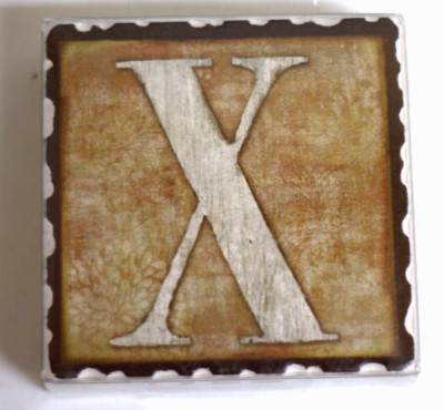 Stone Art Absorbent Coaster Initial ''X'' Alphabet Monogram Set/4 Aged Retro Look
