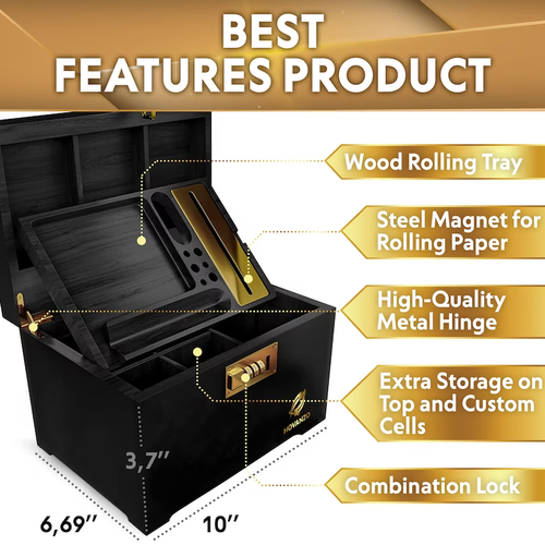 Cigar Humidor Stash Box Smell Proof Stash Box with Rolling Tray Storage