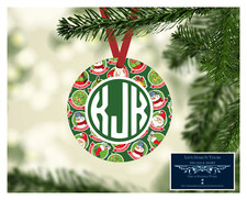 SET OF 4 MONOGRAM INITIALS METAL GREEN CHRISTMAS THEME ORNAMENT PERSONALIZED D27