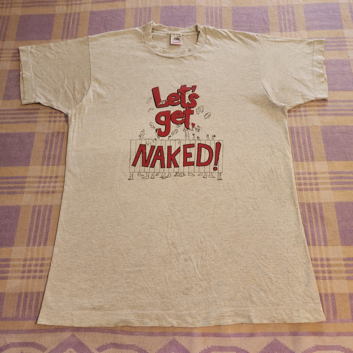 Vintage 90s Let's Get Naked T Shirt Nude Nudist Beach USA