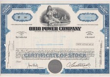 Ohio Power Company Stock Certificate Dark Blue Canton