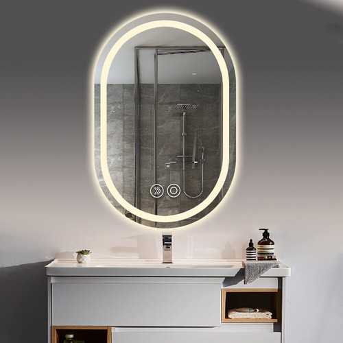 Round Oval Wall Mounted LED Bathroom Mirror with Lights Illuminated Demister Pad - Picture 68 of 81