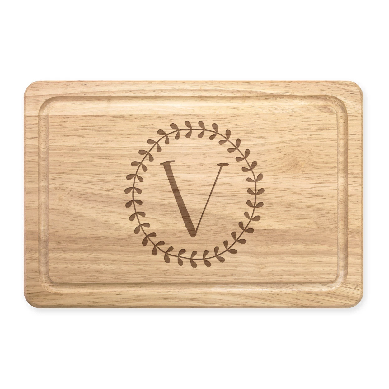 Letter V Floral Wreath Alphabet Rectangular Wooden Chopping Board - Flowers