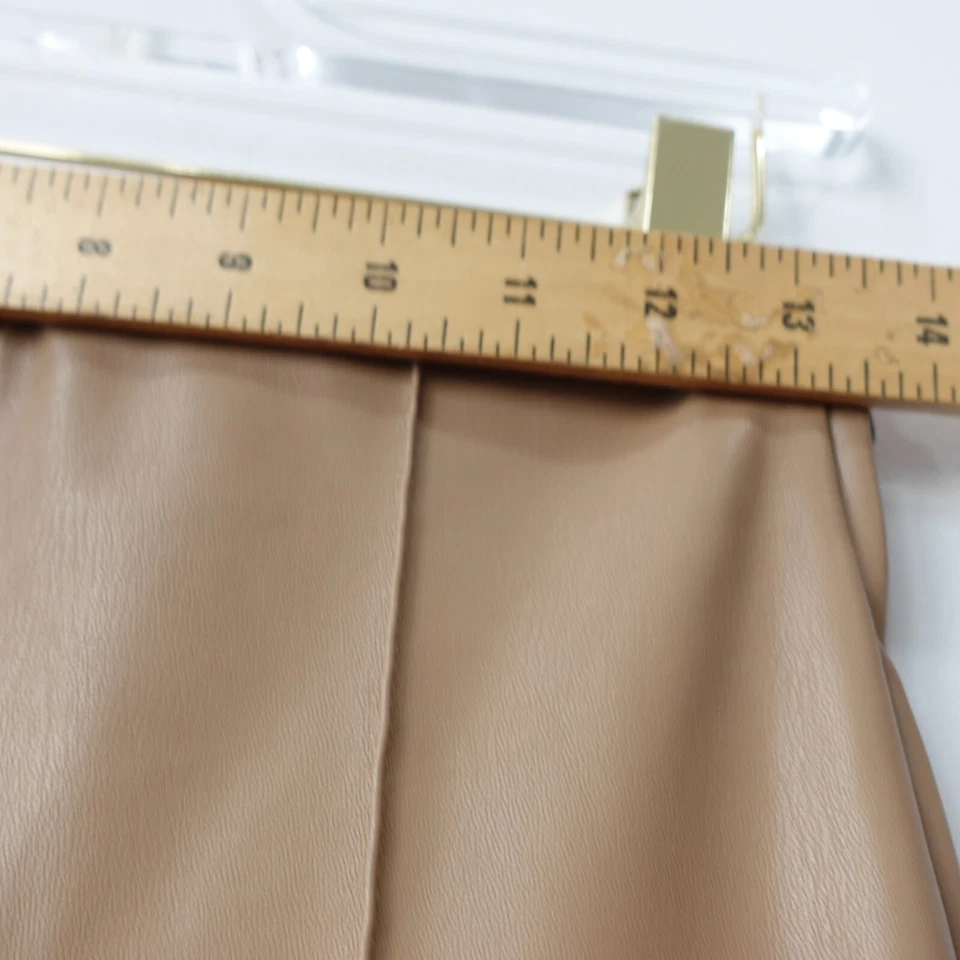 Zara Pants Womens Small Leather Skninny Ankle Pleated High Waisted Faux Tan - Image 3 of 4