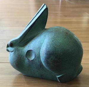 Vintage Well Known Saegusa Soutaro Japanese Artist Cast Metal Bunny Rabbit Sign
