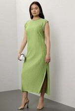 Atlein x RTR Green Plissé Midi Dress Size M with Fabric Pull