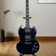 Christmas Black Electric Guitar with Chrome Hardware  Fixed Bridge Mahogany Body