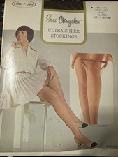 Sears Cling-alon Ultra Sheer Stockings Mesh Knit Size A Sable