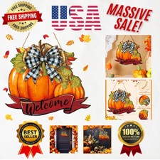 Eye-Catching Fall Pumpkin Welcome Sign - Rustic Wood Decoration for Thanksgiving