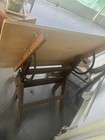 Antique industrial pine and oak wood cast iron adjustable drafting table. — photo 3