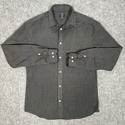 H&M Slim Fit Easy Iron Button-Up Shirt Men's Sz M Long Sleeve Solid Gray