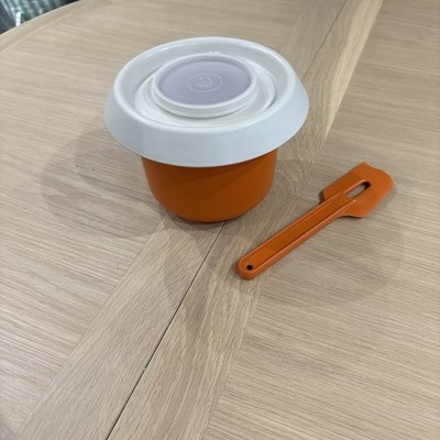 Vintage Tupperware Anti Spritzer 1,5L Orange Rührschüssel mit Deckel & Spatel