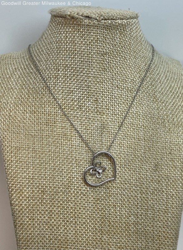 925 Sterling Silver CZ Butterfly Heart Pendant Necklace, 2.3g