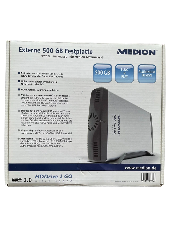 Medion HDDrive 2 GO Externe Festplatte 500 GB USB HDD Silber - Bild 3 von 4