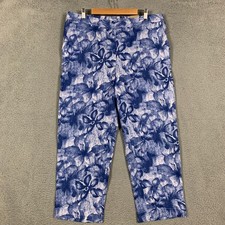 NWT Chicos Ankle Pant Womens 3 XL Kyoto Indigo Linen Textured Floral 69