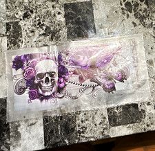 Purple Black White Skull Floral Butterfly Large Temporary Press-On Tattoo