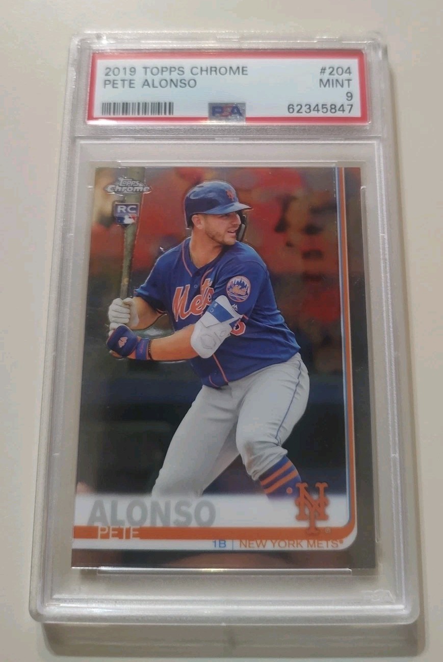 2019 TOPPS CHROME #204 PETE ALONSO NY METS ALL TIME HR LEADER ROOKIE RC PSA 9
